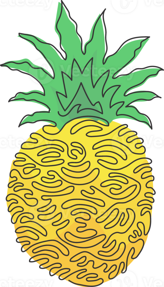 Single one line drawing pineapple fruit. Summer fruits for healthy lifestyle. Exotic and delicious tropical fruit. Swirl curl style. Modern continuous line draw design graphic illustration png