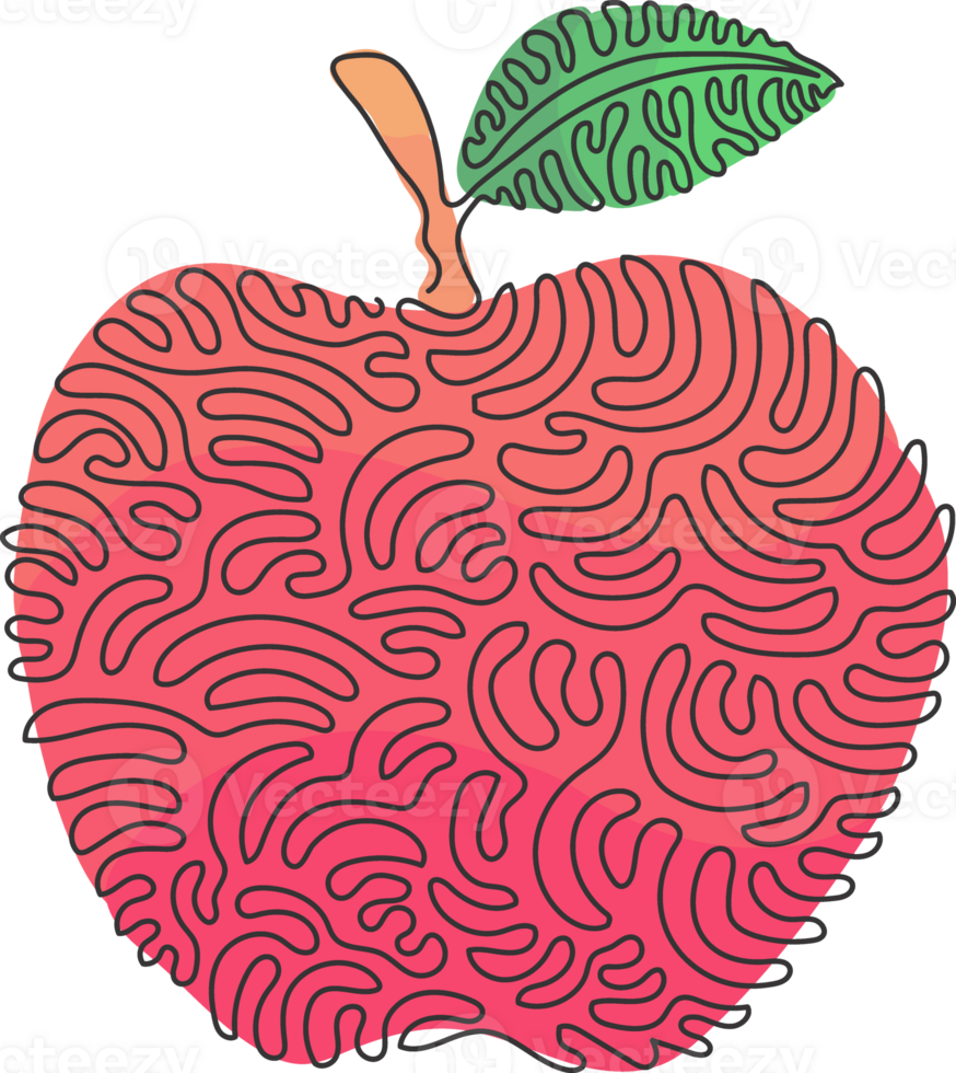 Single continuous line drawing whole healthy apples organic for orchard logo. Fresh tropical fruitage concept for fruit garden icon. Swirl curl style. One line draw graphic design illustration png