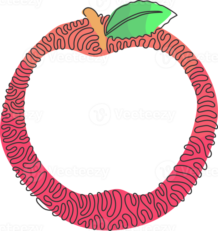 Single continuous line drawing whole healthy apples organic for orchard logo. Fresh tropical fruitage concept for fruit garden icon. Swirl curl circle style. One line draw design png
