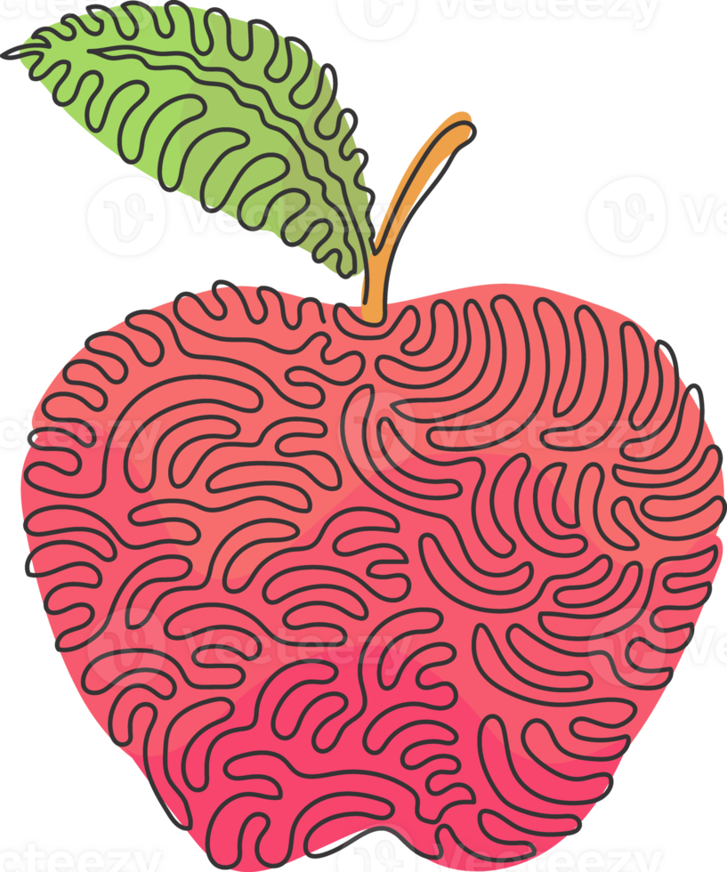 Continuous one line drawing apple fruit fresh appetizing delicious food. Healthy food single object. Organic natural food. Swirl curl style concept. Single line draw design graphic illustration png
