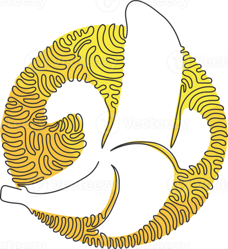 Single continuous line drawing slice ripe healthy organic banana orchard logo. Fresh tropical fruitage concept for fruit garden icon. Swirl curl circle style. One line draw design png