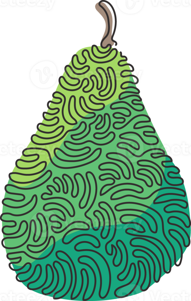 Single continuous line drawing whole healthy organic pear for orchard logo identity. Fresh summer fruitage concept for fruit garden icon. Swirl curl style. One line draw design illustration png
