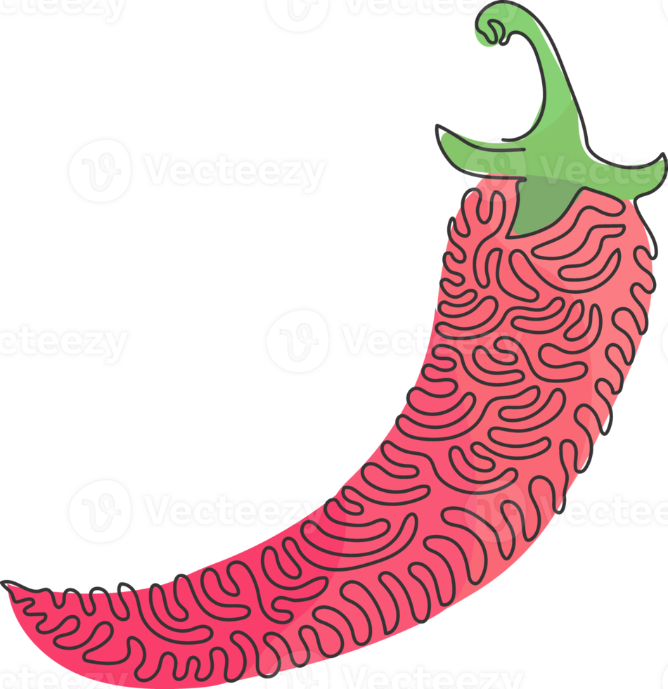 Single continuous line drawing whole healthy organic hot chili for farm logo identity. Fresh chilli pepper concept for vegetable icon. Swirl curl style. One line draw design illustration png