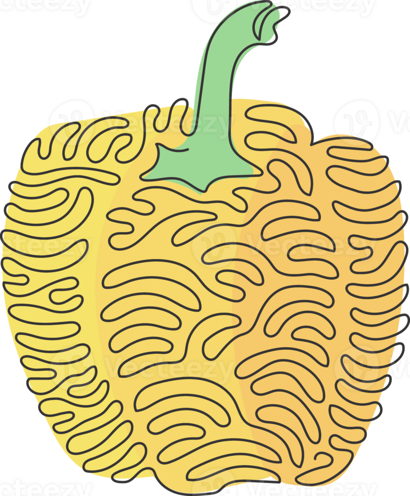 Single continuous line drawing whole healthy organic paprika for plantation logo identity. Fresh bell pepper concept for fruit vegetable icon. Swirl curl style. One line draw graphic design png