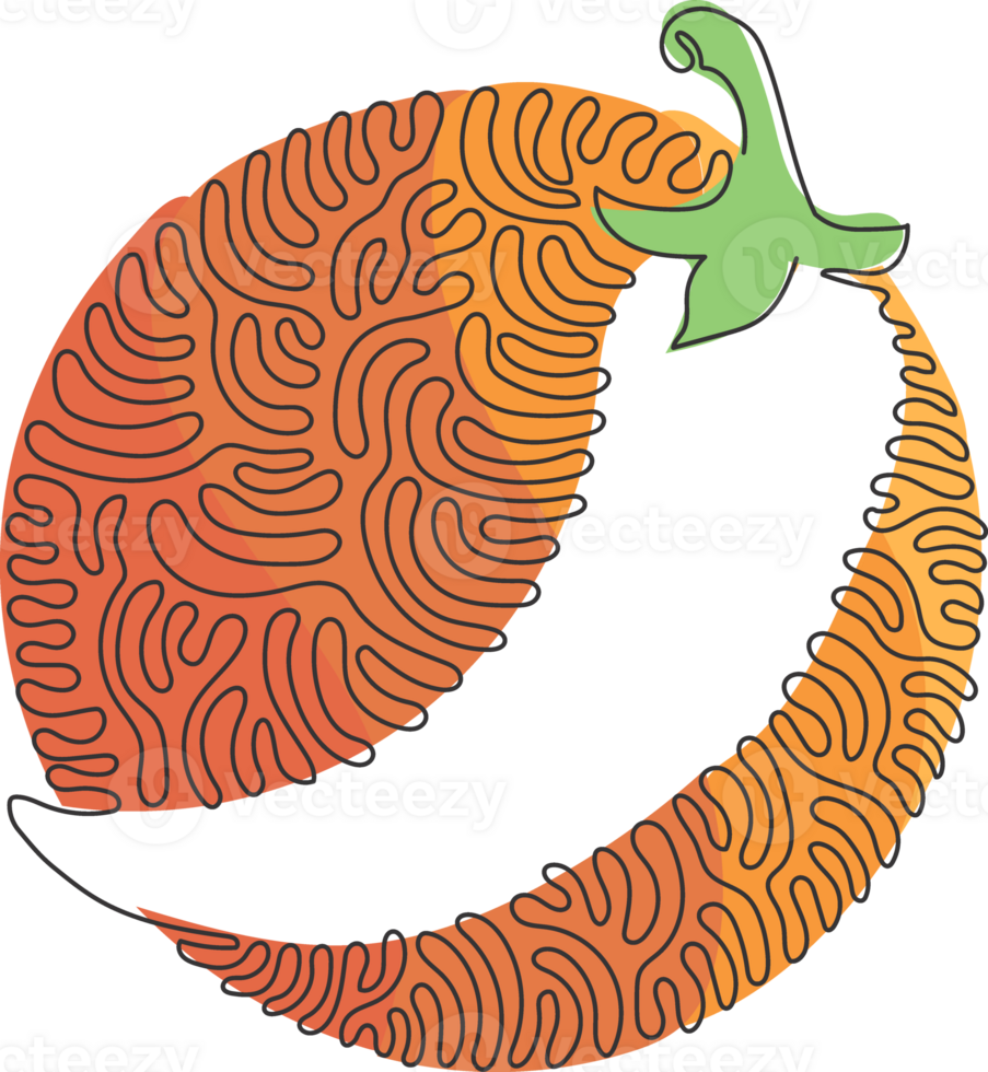 Single continuous line drawing whole healthy organic hot chili for farm logo identity. Fresh chilli pepper for vegetable icon. Swirl curl circle style. One line draw illustration png