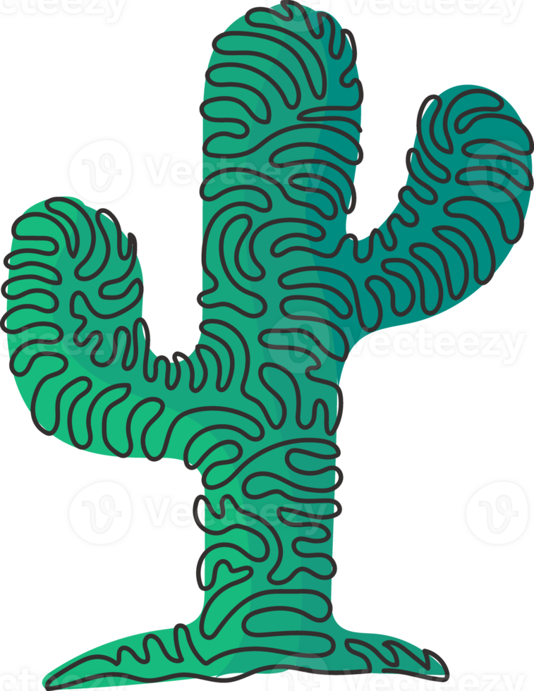 enda ett linje teckning tropisk taggig kaktus växt. tryckbar dekorativ kaktusar krukväxt för Hem dekor tapet prydnad. virvla runt ringla stil. modern kontinuerlig linje dra design illustration png