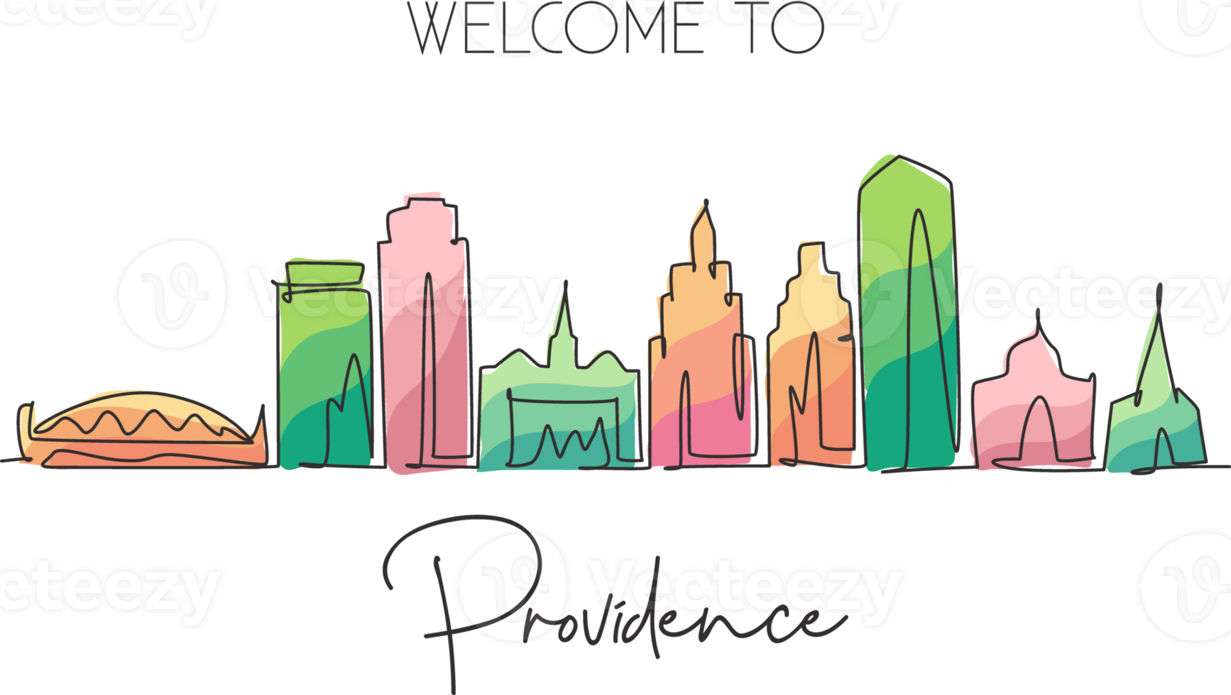 Single continuous line drawing Providence skyline, Rhode Island. Famous city scraper landscape. World travel home wall decor art poster print concept. Modern one line draw design illustration png