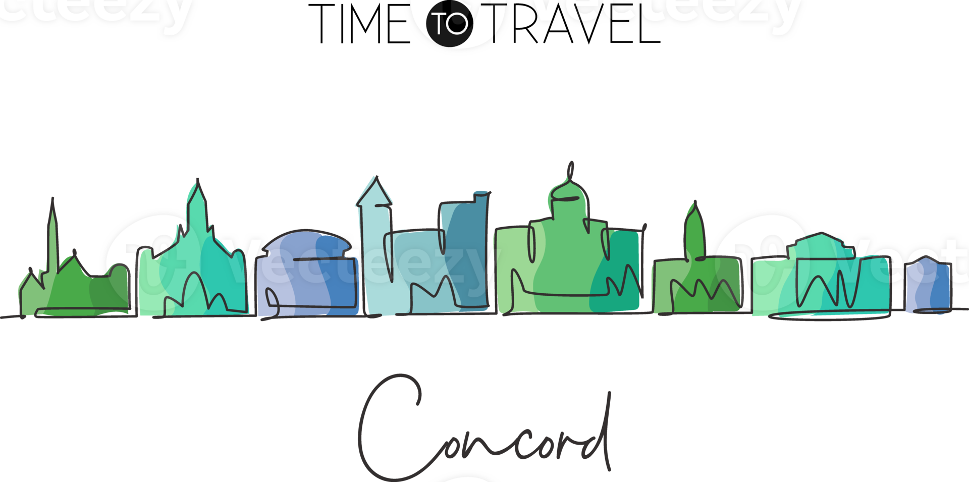 One single line drawing Concord city skyline, New Hampshire. World historical town landscape. Best holiday destination postcard. Editable stroke trendy continuous line draw design illustration png