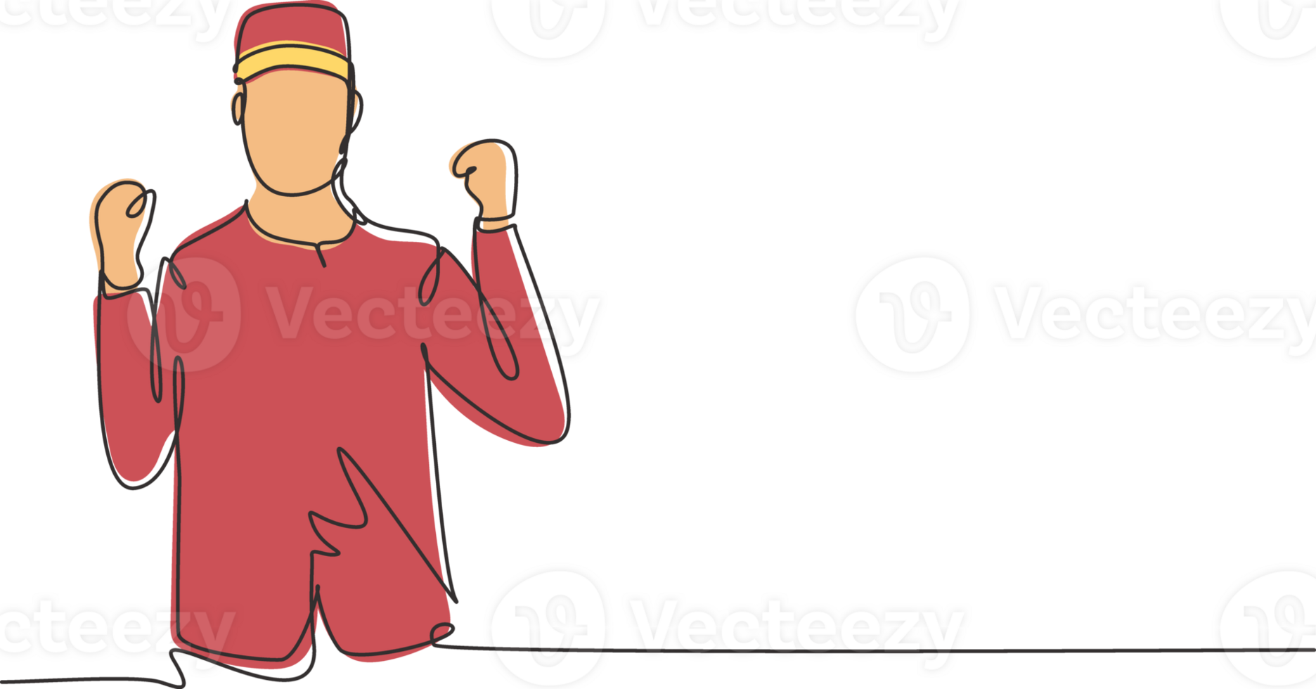 Continuous one line drawing hotel doorman with celebrate gesture and neat uniform. Serve guests friendly and warm manner. Professional work concept. Single line draw design graphic illustration png