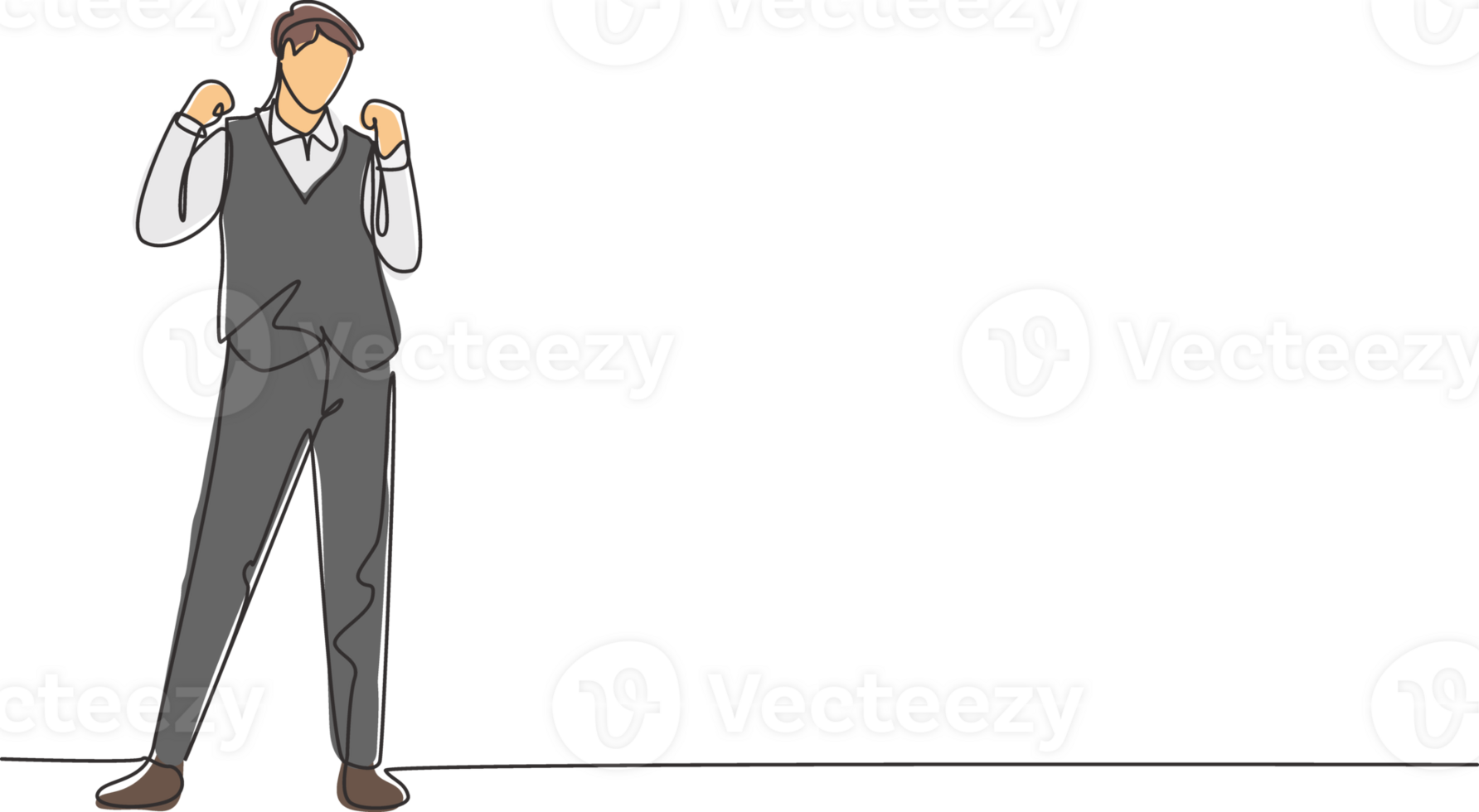 Single continuous line drawing steward stands with celebrate gesture and uniform prepare at airport with the crew flying to their destination. Dynamic one line draw graphic design illustration png