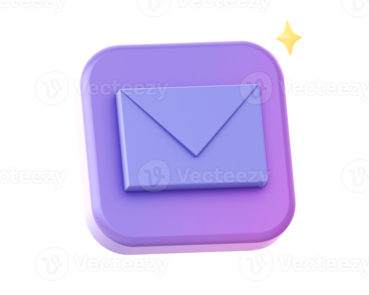 3d render of purple mail or message side icon for UI UX web mobile apps social media ads design png
