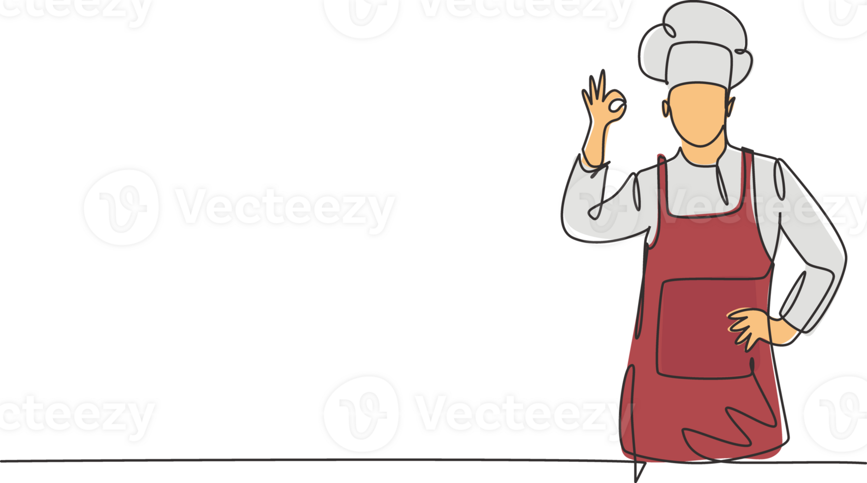 Single one line drawing of chef with gestures okay and wearing cooking uniforms is ready to cook meals for guests at famous restaurants. Modern continuous line draw design graphic illustration png