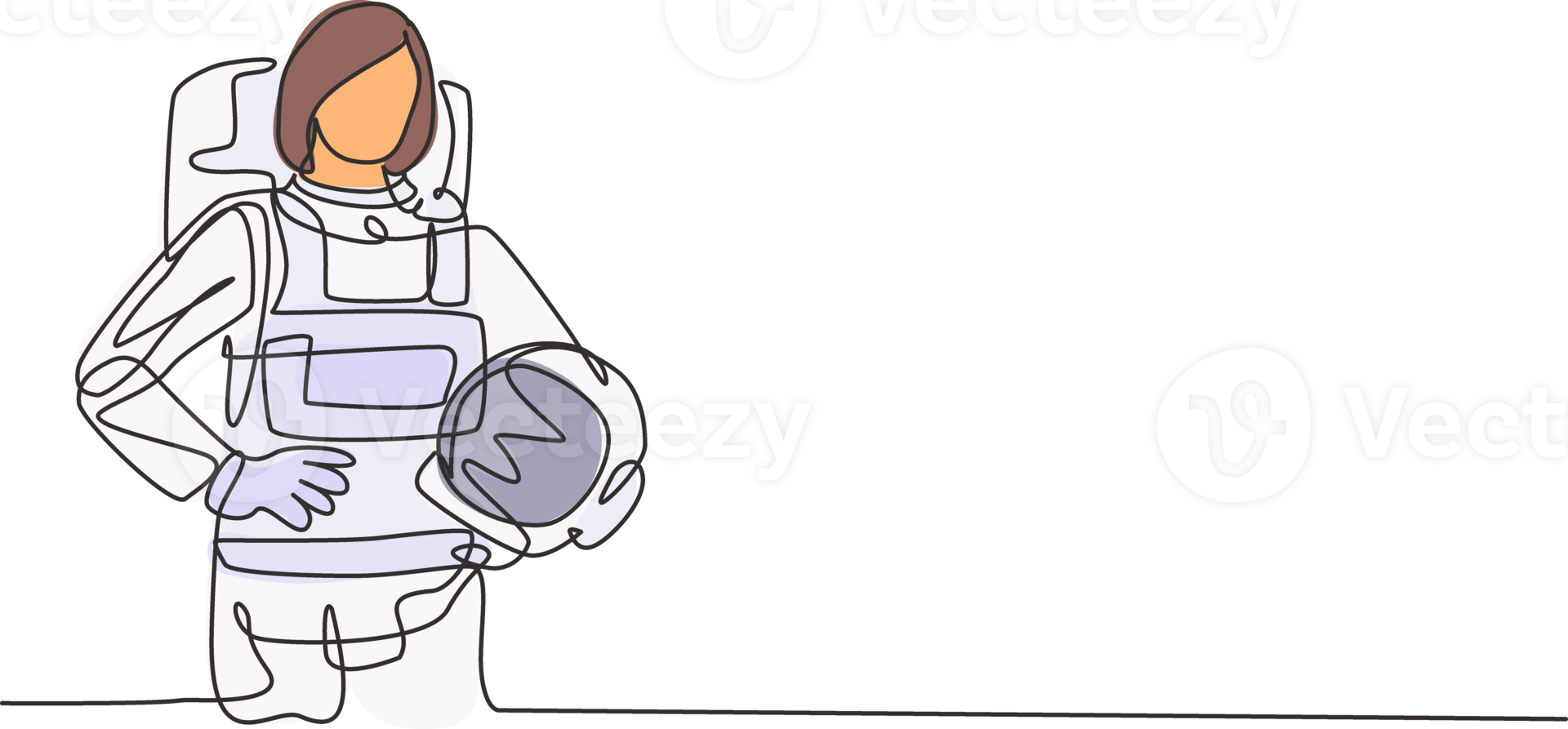 Single continuous line drawing of young beautiful female astronaut holding hands on hip. Professional work job occupation. Minimalism concept one line draw graphic design illustration png