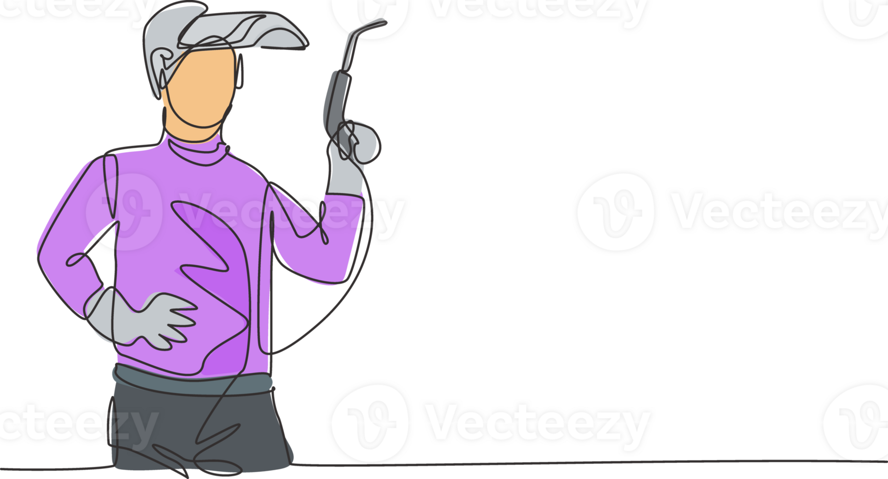 Single continuous line drawing of young male welder wearing mask and holding welding machine. Professional work job occupation. Minimalism concept one line draw graphic design illustration png