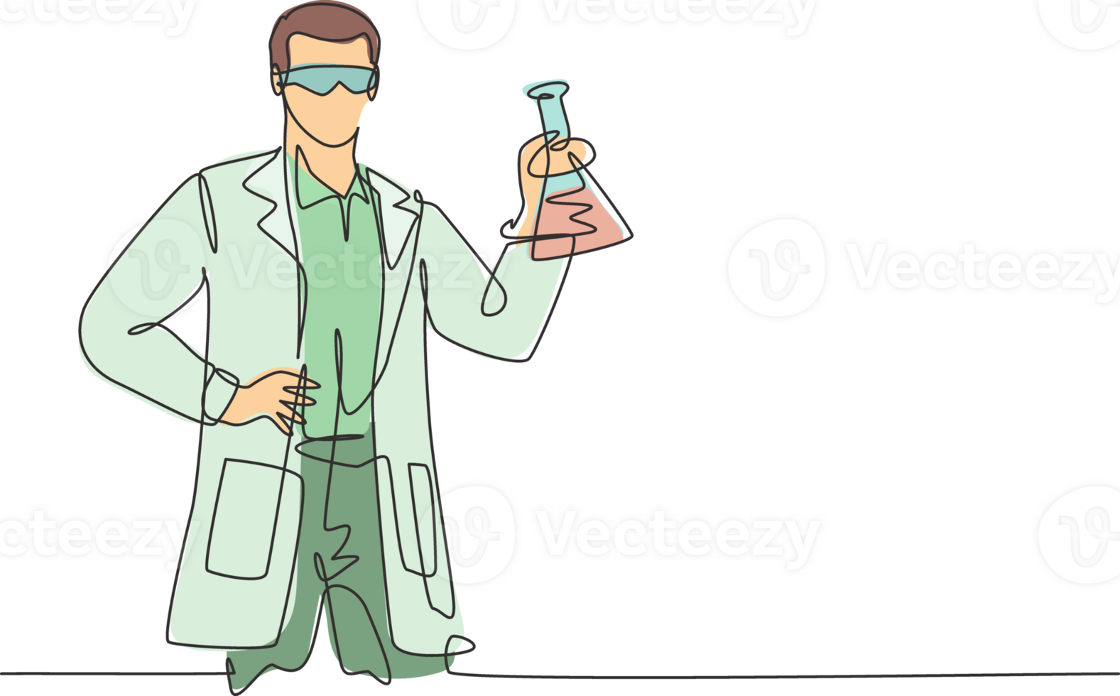Single continuous line drawing of young male scientist working on laboratory to find flu vaccine. Professional work job occupation. Minimalism concept one line draw graphic design illustration png