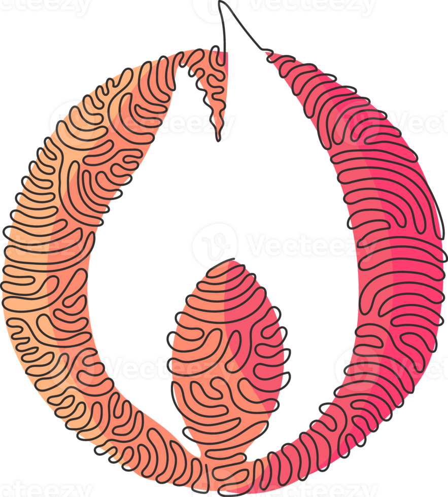doorlopend een lijn tekening brand vlam emoji icoon logo symbool. lit symbool modern gemakkelijk icoon voor website ontwerp mobiel app, ui. kolken krullen cirkel stijl. single lijn trek illustratie png
