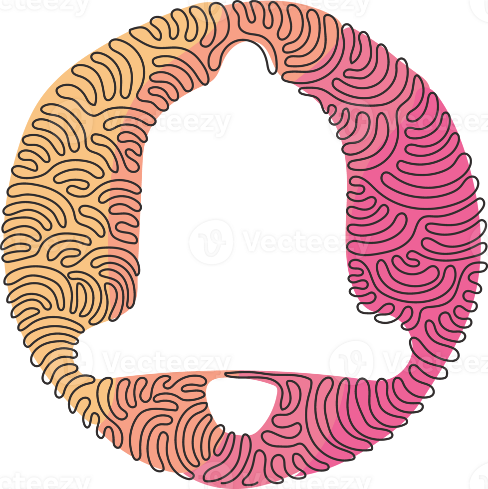 Single continuous line drawing bell icon isolated. Notification symbol modern, icon for website design, mobile app, ui. Swirl curl circle style. One line draw graphic illustration png