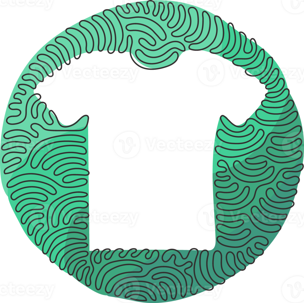 Single one line drawing t-shirt clothes icon or sign in thin line. Geometric shapes. Outline figures for website or mobile app. Swirl curl circle style. Continuous line draw design png