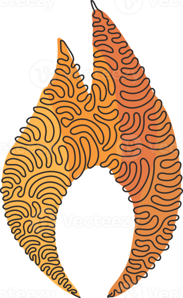 Single continuous line drawing fire flame emoji icon logo symbol. Lit symbol modern simple icon for website design, mobile app, ui. Swirl curl style. Dynamic one line draw graphic illustration png