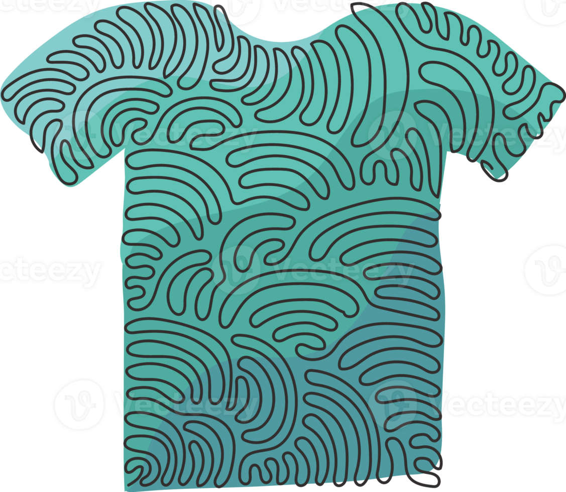 Single continuous line drawing t-shirt clothes icon or sign in thin line style. Geometric shapes. Outline figures for website, mobile app. Swirl curl style. One line draw graphic design png