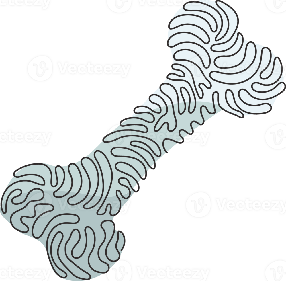 Single continuous line drawing dog bone icon in modern flat design isolated on, pet food symbol for web site or mobile app. Swirl curl style. One line draw graphic illustration png