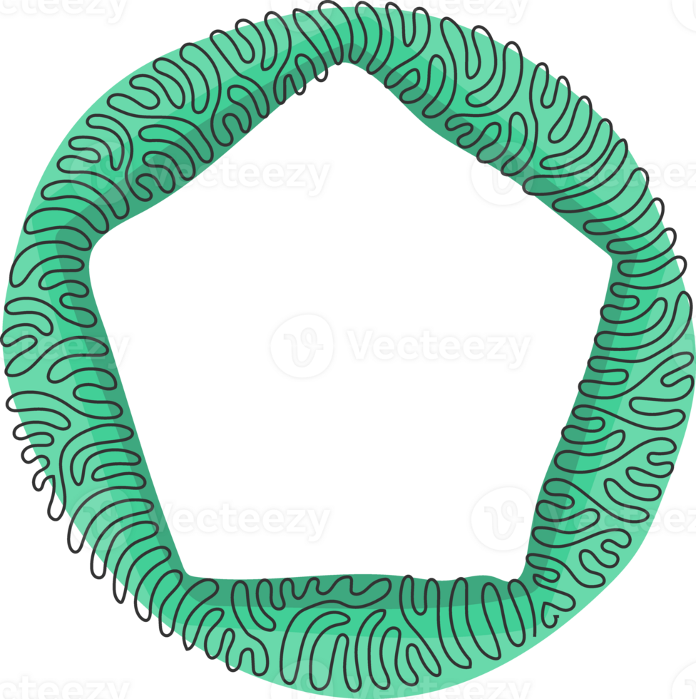 Single one line drawing geometric shapes, pentagon icon. Simple line, outline 3d figures icons for ui and ux. Swirl curl circle style. Continuous line draw design illustration png