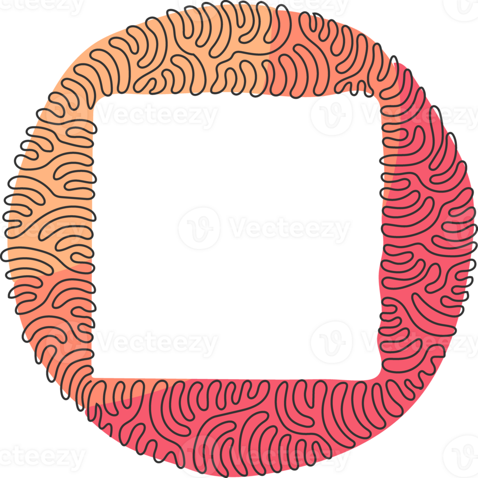 Single one line drawing single square hand drawn, blank drawing frame isolated on , black scribble lines. Swirl curl circle style. Modern continuous line draw design png