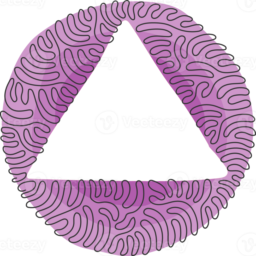 Single continuous line drawing triangle icon. Flat style. Triangle logo icon for web site design, logo. Triangle symbol or sign. Swirl curl circle style. One line draw illustration png