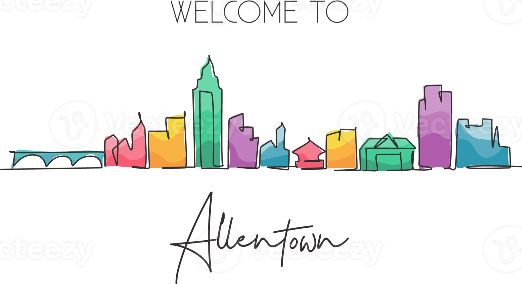 One single line drawing Allentown city skyline, Pennsylvania. World historical town landscape postcard. Best holiday destination. Editable stroke trendy continuous line draw design illustration png