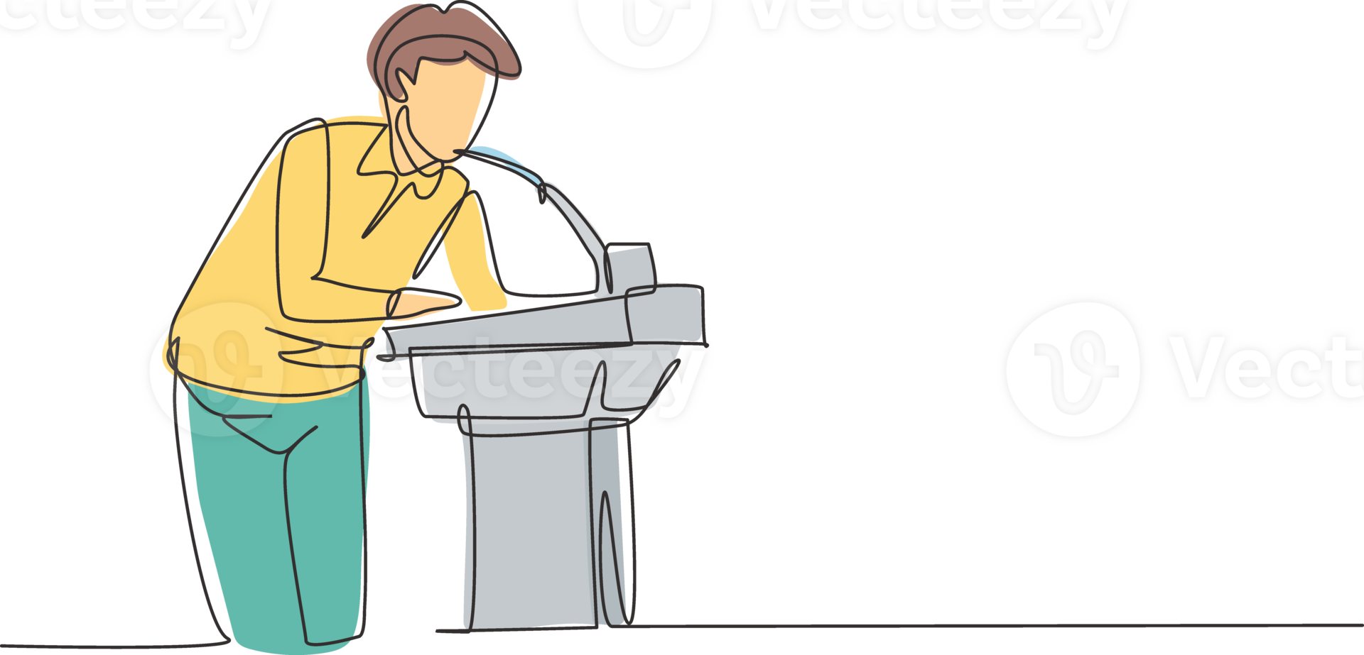 Continuous one line drawing a young man who is thirsty drinking at ready-to-drink taps that are widely available in public spaces. Refresh moment. Single line draw design graphic illustration png