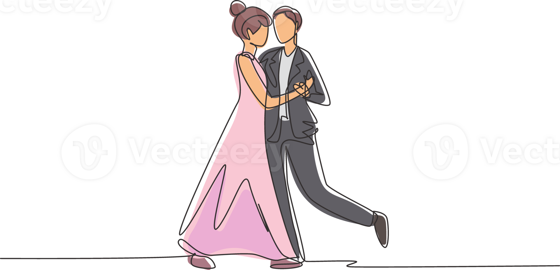 Single continuous line drawing man woman professional dancer couple dancing tango, waltz dances on dancing contest dancefloor. Romantic night. Dynamic one line draw graphic design illustration png