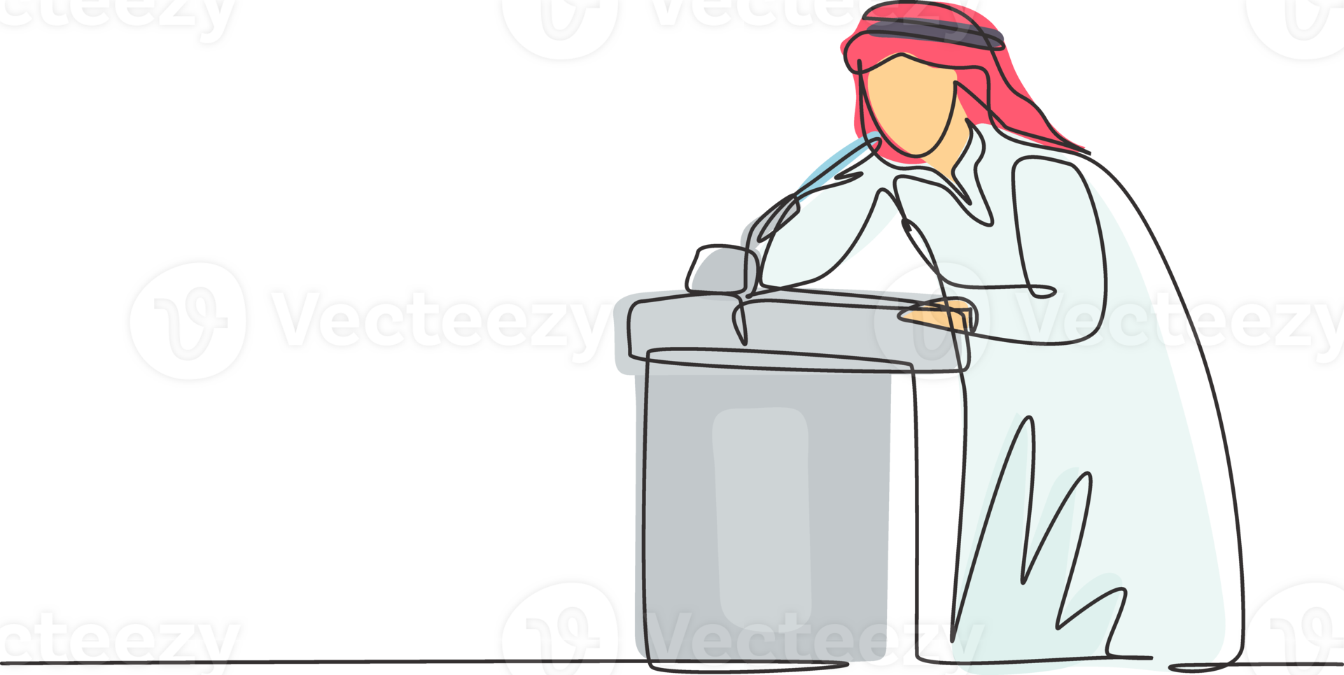 Continuous one line drawing Arabian man who is thirsty drinking at ready-to-drink taps that are widely available in public spaces. Refresh moment. Single line draw design graphic illustration png