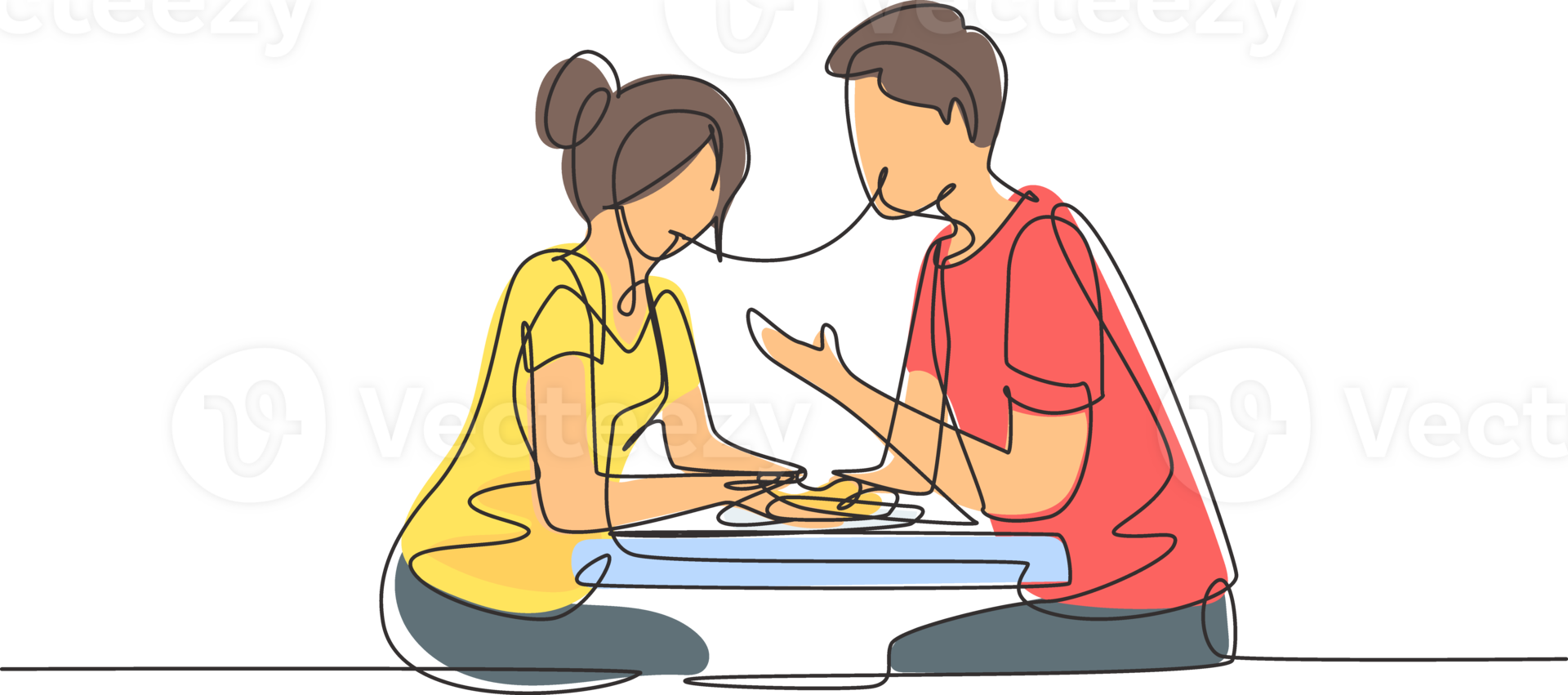 Single one line drawing young couple eating spaghetti together. Celebrate anniversaries and enjoy romantic dinner at modern restaurant. Modern continuous line draw design graphic illustration png
