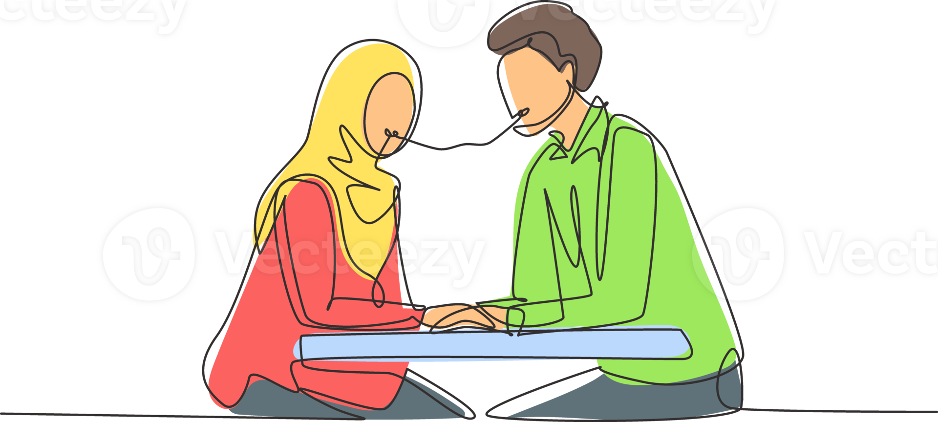 Continuous one line drawing young Arabian couple eating spaghetti together. Celebrate anniversaries and enjoy romantic dinner at modern restaurant. Single line draw design graphic illustration png