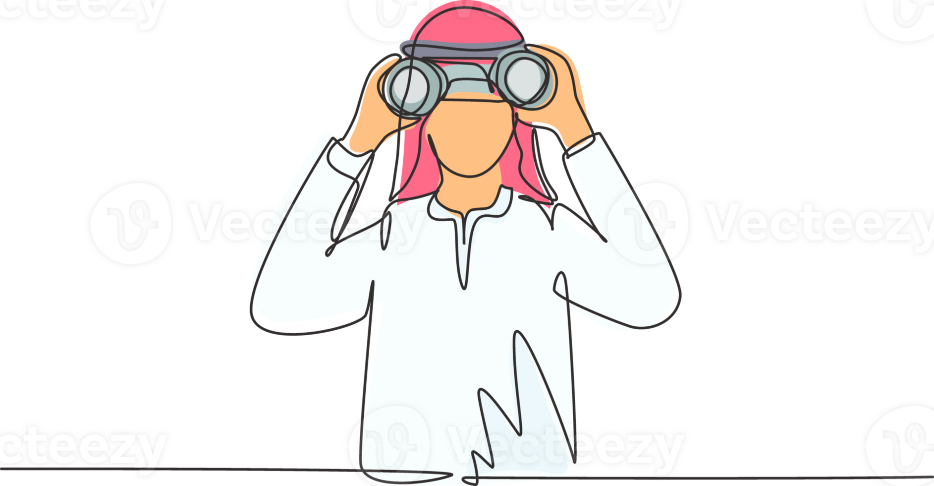 Single one line drawing Arabian businessman looking through binoculars searching for job. Find all opportunities in the world of suitable jobs. Continuous line draw design graphic illustration png