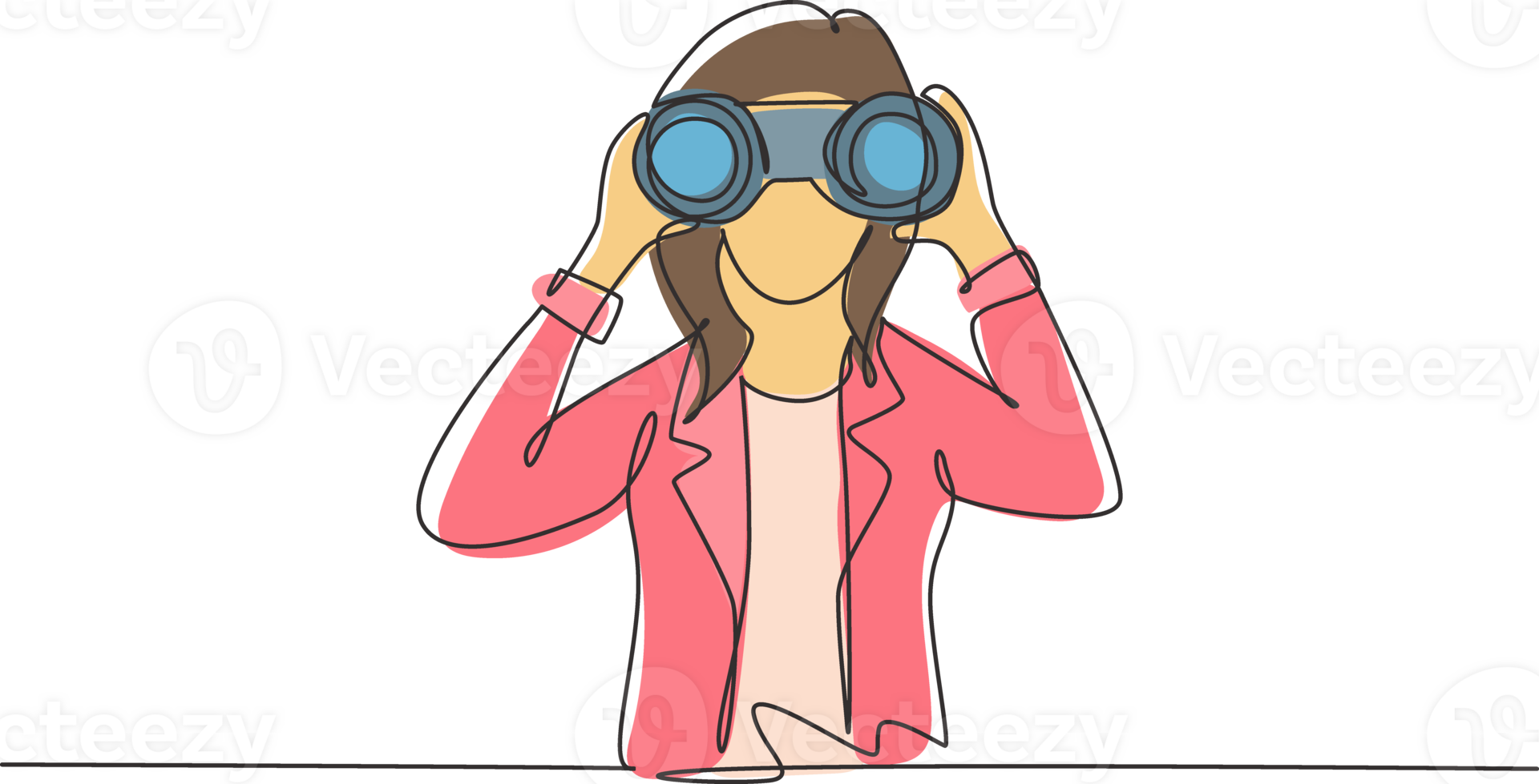 Single one line drawing young business woman looking through binoculars searching for job. Find all opportunities in the world of suitable jobs. Continuous line draw design graphic illustration png