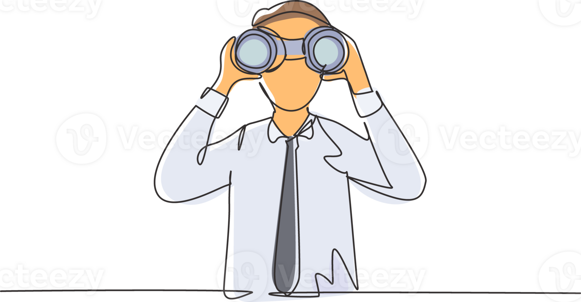 Single continuous line drawing young businessman looking through binoculars searching for job. Find all opportunities in the world of suitable jobs. One line draw graphic design illustration png