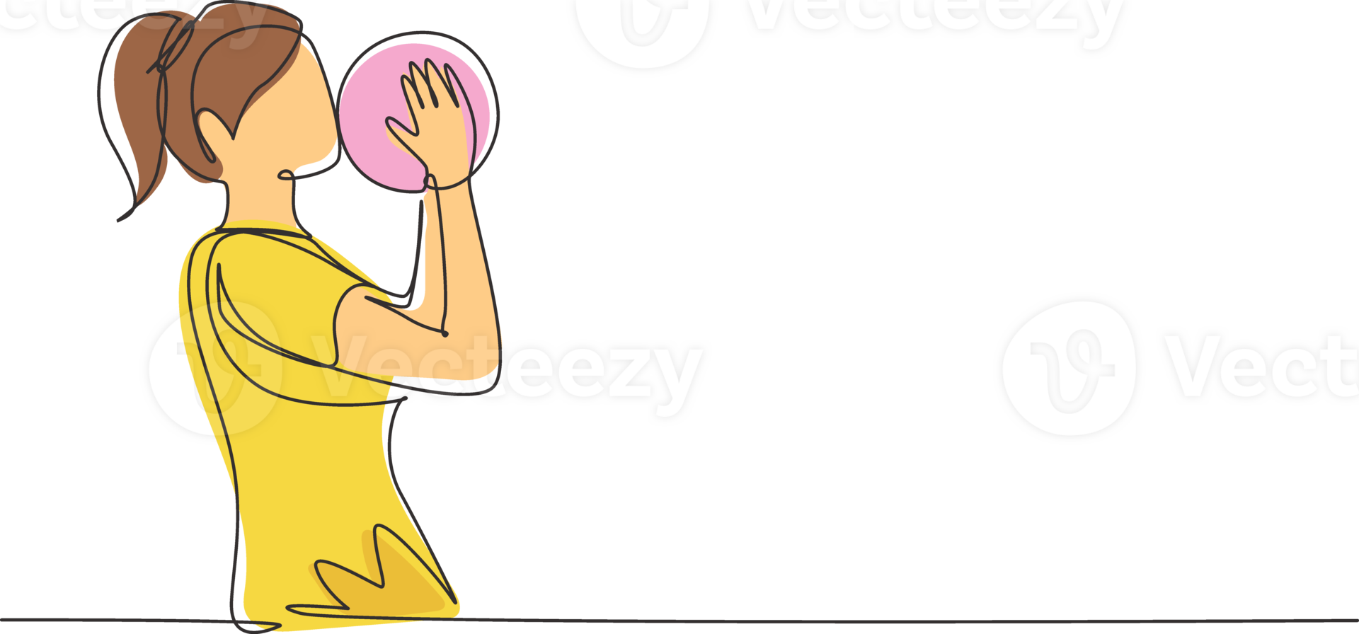 Single continuous line drawing female football player kissing ball with pride. Happy expression in national level competition. Professional player. One line draw graphic design illustration png