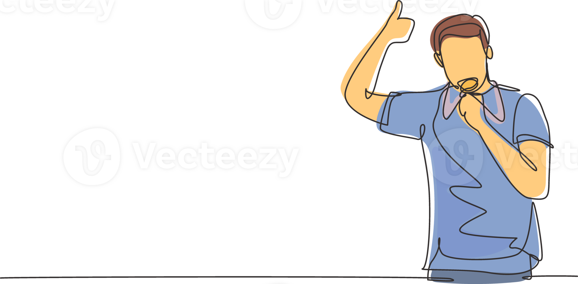 Single one line drawing young man wearing jersey biting his medal after winning world sports competition. Unforgettable moment of victory. Continuous line draw design graphic illustration png