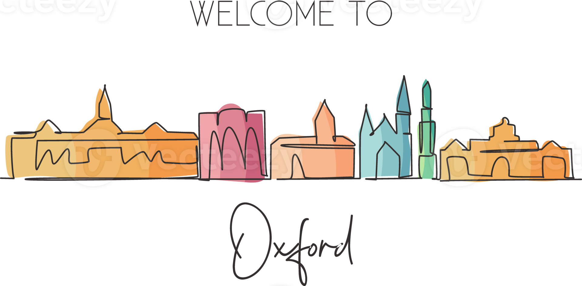 Single one line drawing Oxford city skyline, Ohio. World historical town landscape. Best holiday destination postcard print. Editable stroke trendy continuous line draw design illustration png