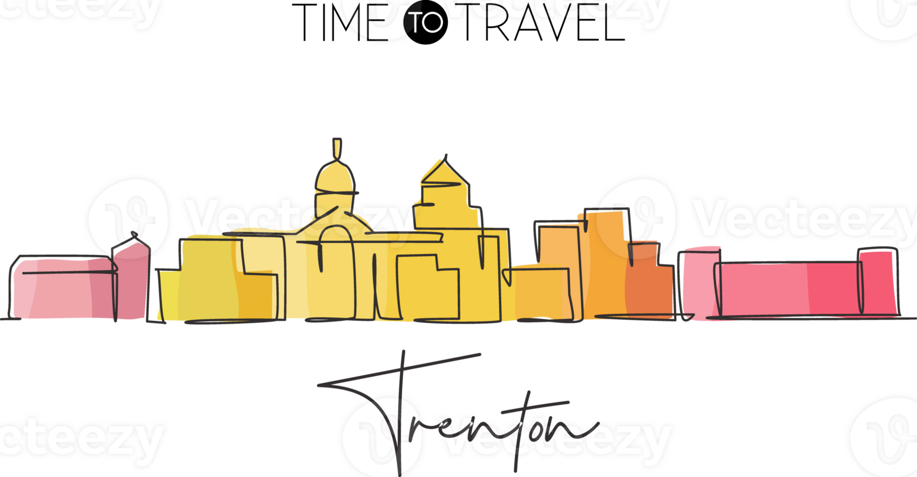 Continuous one line drawing Trenton city skyline, New Jersey. Beautiful landmark. World landscape tourism travel wall decor poster print art. Stylish single line draw design illustration png