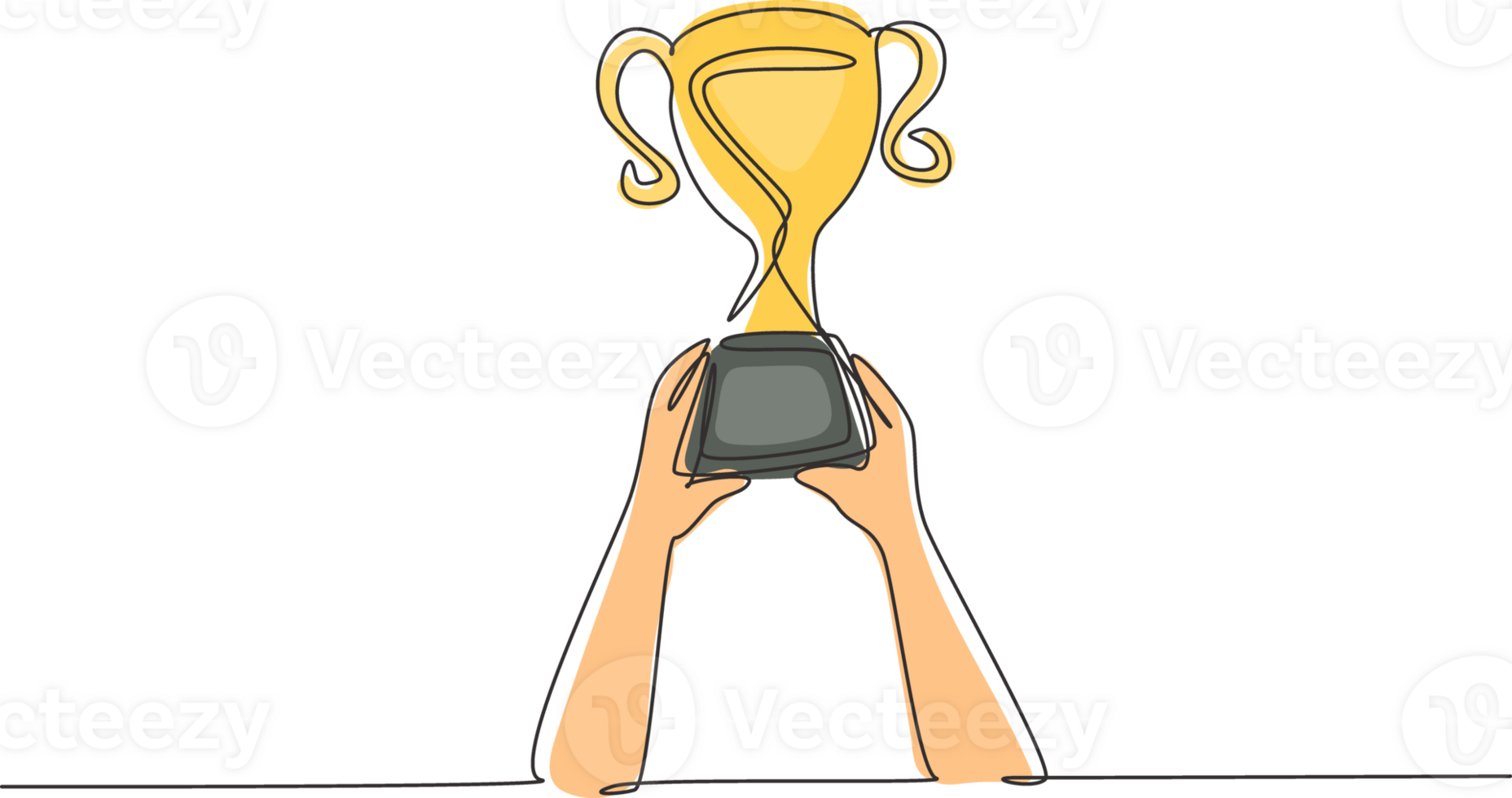 Continuous one line drawing trophy is held by both hands. Symbol of winning championships, matches and sports competitions. Best achievement ever. Single line draw design graphic illustration png