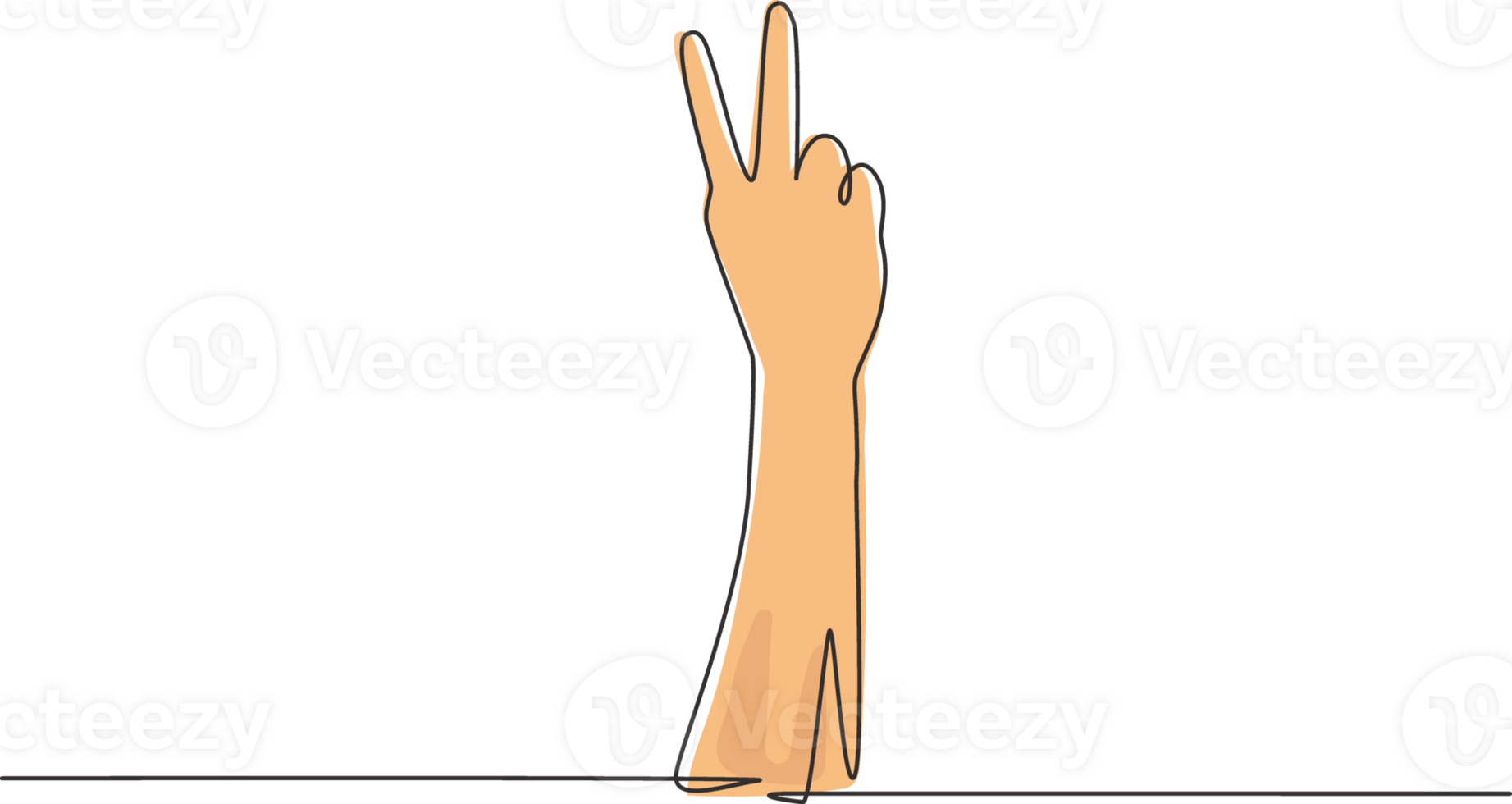 Single continuous line drawing symbol of peace. Number two hand count. Learn to count numbers. Concept of education for children. Nonverbal signs. Dynamic one line graphic design illustration png