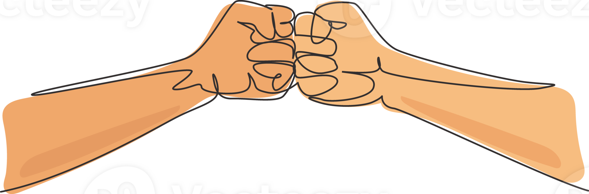 Continuous one line drawing two hands make fist bump. Sign or symbol of power, hitting, attack, force. Communication with hand gestures. Nonverbal signs. Single line design graphic illustration png