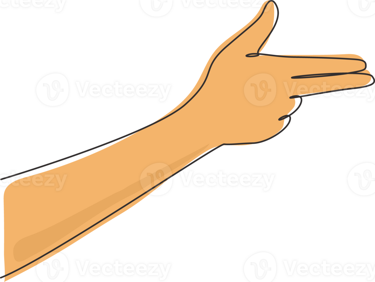 singola linea di disegno a mano che gesturing arma da fuoco con le dita, puntando il simbolo del tiro. mano che fa gesto di pistola. segno o simbolo di colpo a mano. armi a mano. grafica moderna per disegnare linee continue png