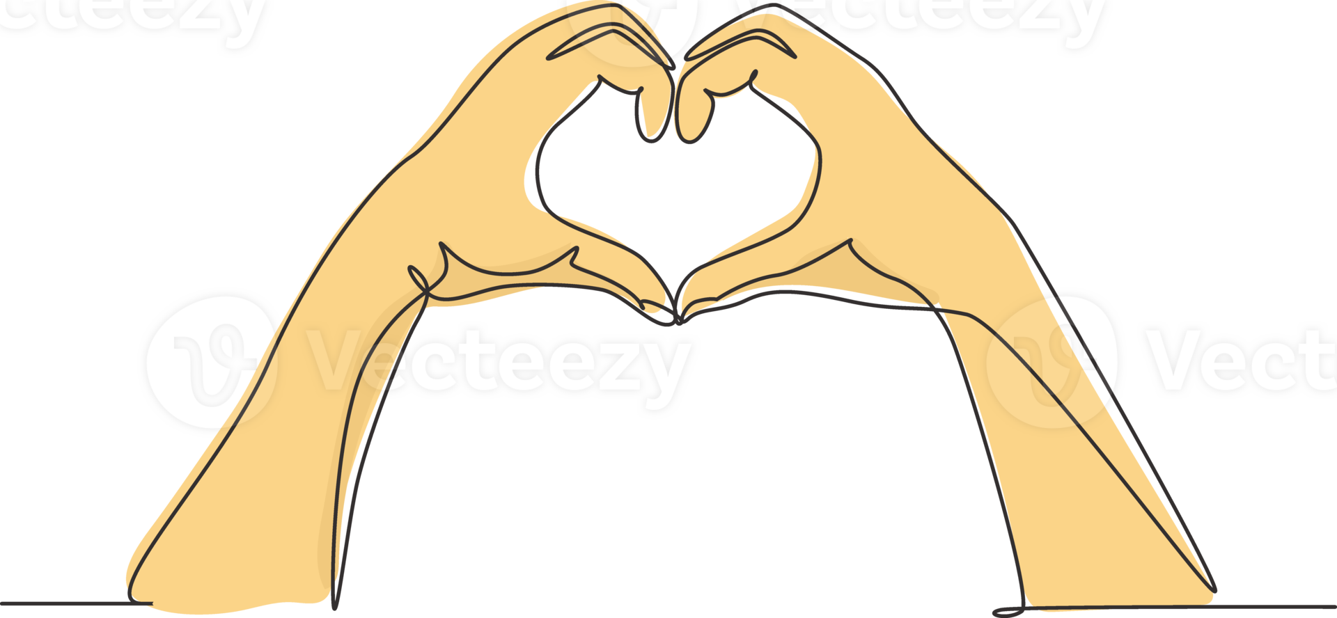 Single one line drawing hands making sign or symbol heart by fingers. Beautiful hands with copy space. Love concept with hand gestures. Modern continuous line draw design graphic illustration png