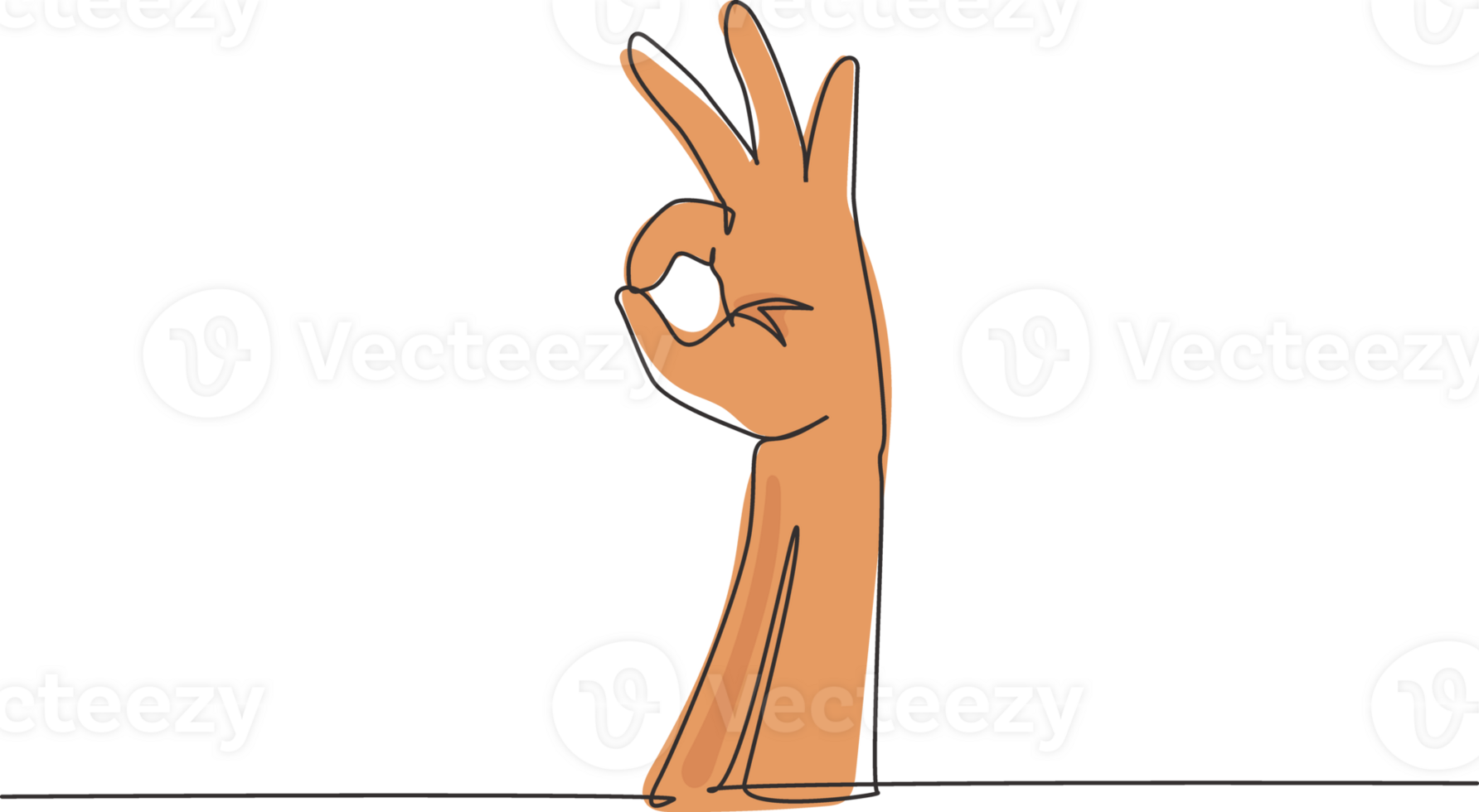 Single one line drawing hand showing okay or perfect gesture. Number three hand count. Learn to count numbers. Nonverbal signs or symbols. Modern continuous line design graphic illustration png