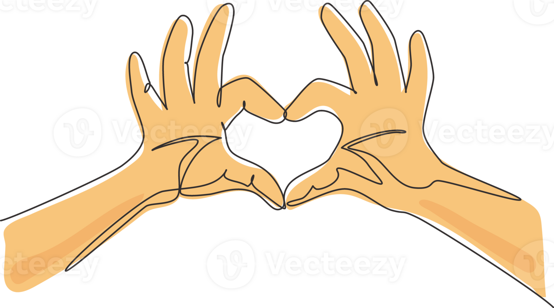 Single one line drawing hands making sign or symbol heart by fingers. Beautiful hands with copy space. Love concept with hand gestures. Modern continuous line draw design graphic illustration png