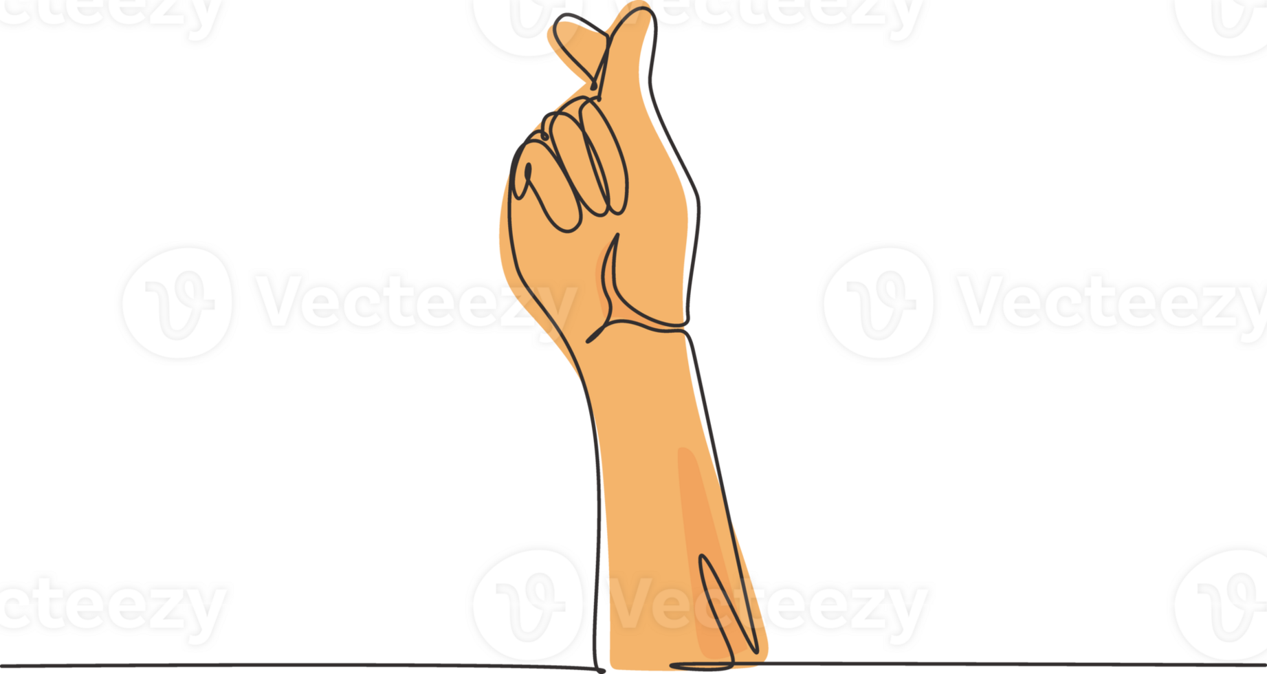 Single one line drawing Korean heart sign. Finger love symbol. I love you hand gesture. Self love. Korean heart design. Love with hand gestures. Continuous line draw design graphic illustration png