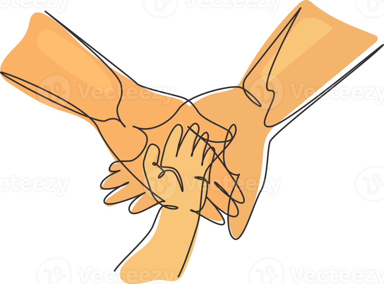 Single continuous line drawing baby hand. Closeup of baby hand into parents hands. Family concept. Tiny Newborn Baby's and parent hands. Dynamic one line draw graphic design illustration png